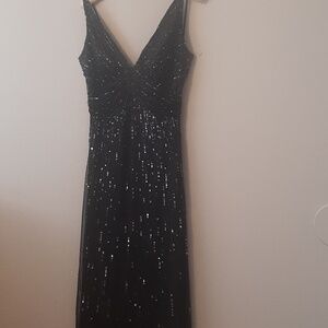 Marina long beaded evening gown/dress.  Black size 8